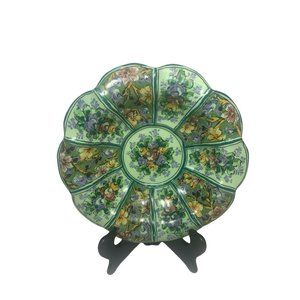 Vintage Portugal Paul's Hand Painted Faience Floral Green Decorative Plate Bowl